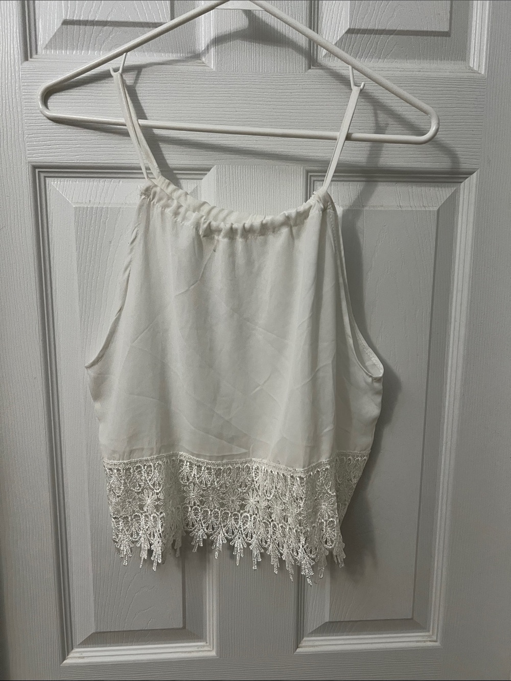 Amy Fashion Lace-Trim White Camisole Top
